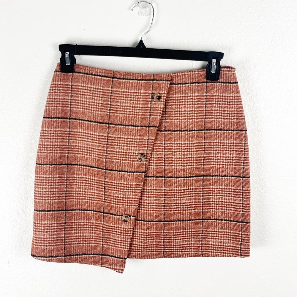 GIANNI BINI Burnt Orange Wool Blend Faux Wrap Asymmetric Hem Skirt Large Preppy